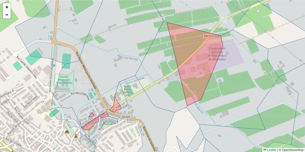 Mapa detalhado do código postal 7200-412 com limites, códigos postais vizinhos e agências dos correios
