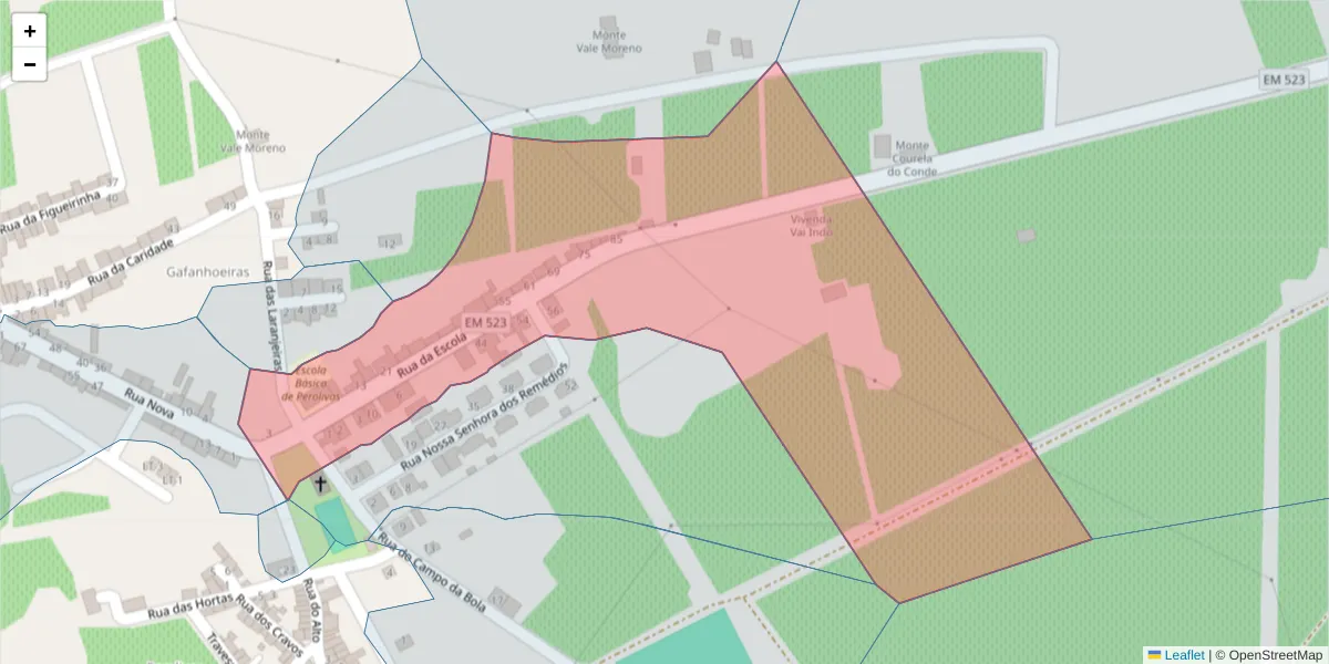 Mapa detalhado do código postal 7200-457 com limites, códigos postais vizinhos e agências dos correios