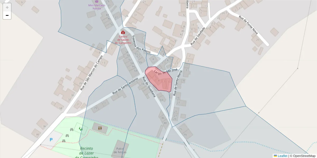 Mapa detalhado do código postal 7200-504 com limites, códigos postais vizinhos e agências dos correios