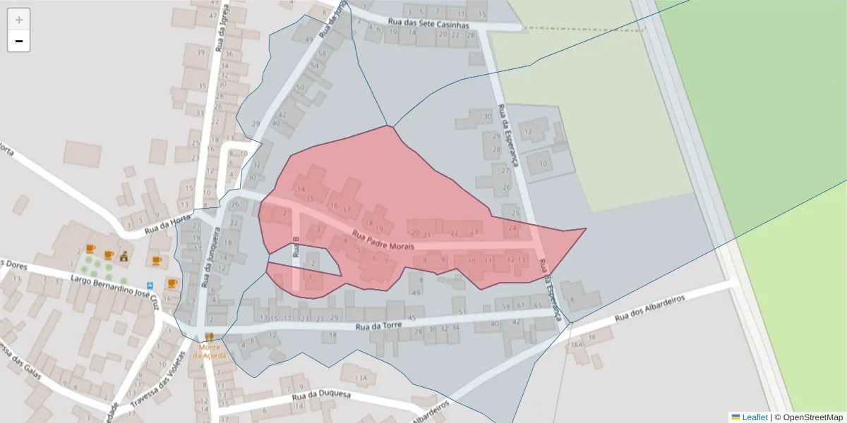 Mapa detalhado do código postal 7200-508 com limites, códigos postais vizinhos e agências dos correios