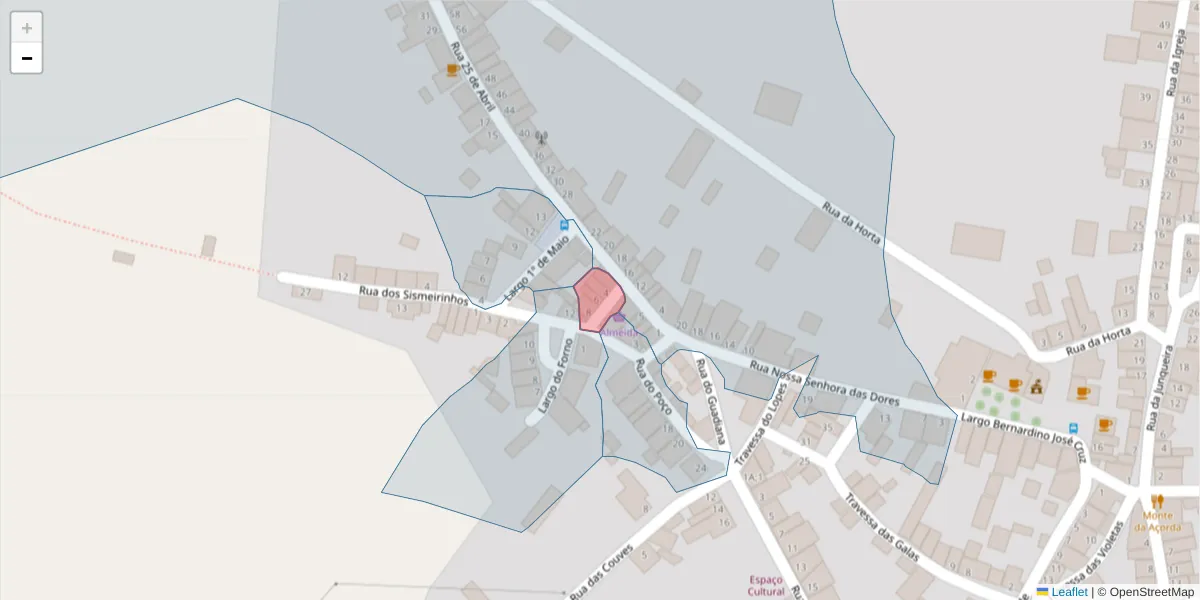 Mapa detalhado do código postal 7200-523 com limites, códigos postais vizinhos e agências dos correios