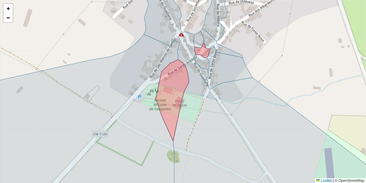 Mapa detalhado do código postal 7200-525 com limites, códigos postais vizinhos e agências dos correios