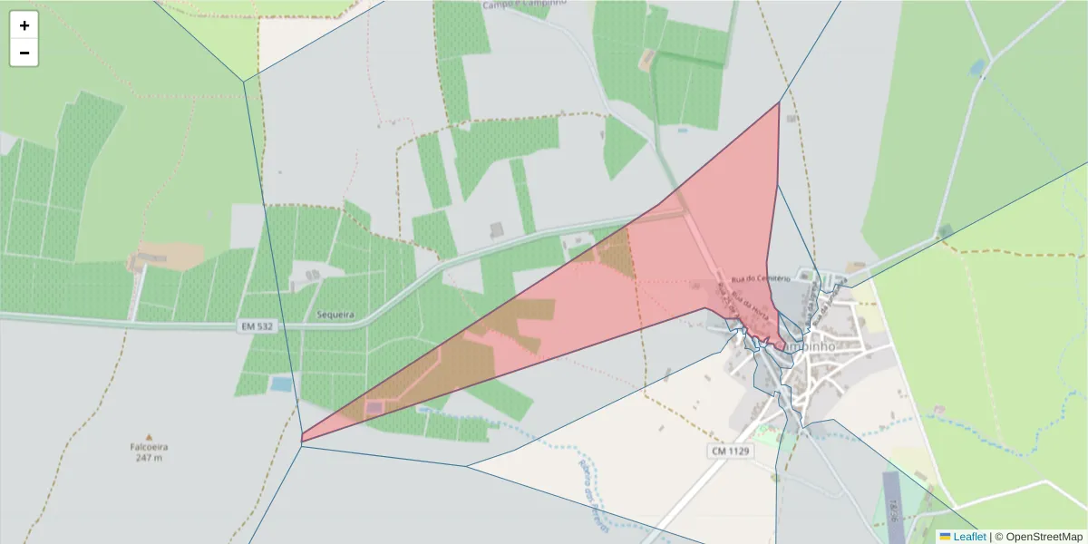 Mapa detalhado do código postal 7200-531 com limites, códigos postais vizinhos e agências dos correios