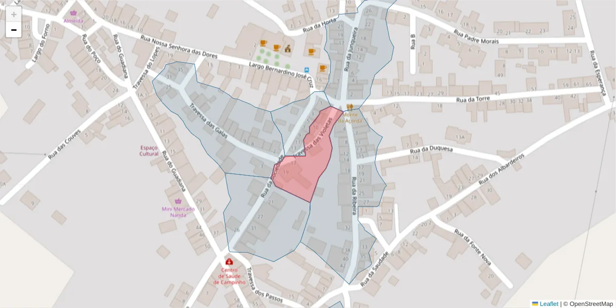 Mapa detalhado do código postal 7200-534 com limites, códigos postais vizinhos e agências dos correios