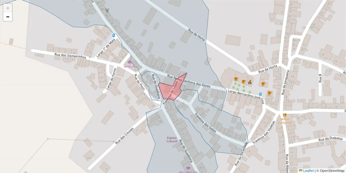 Mapa detalhado do código postal 7200-536 com limites, códigos postais vizinhos e agências dos correios