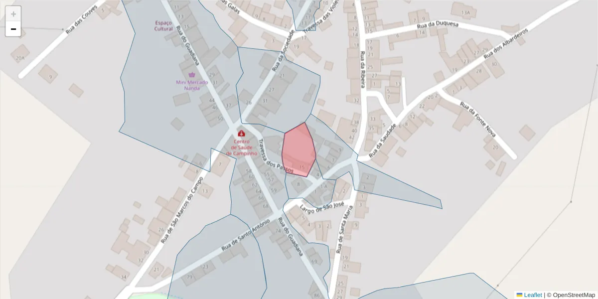 Mapa detalhado do código postal 7200-537 com limites, códigos postais vizinhos e agências dos correios