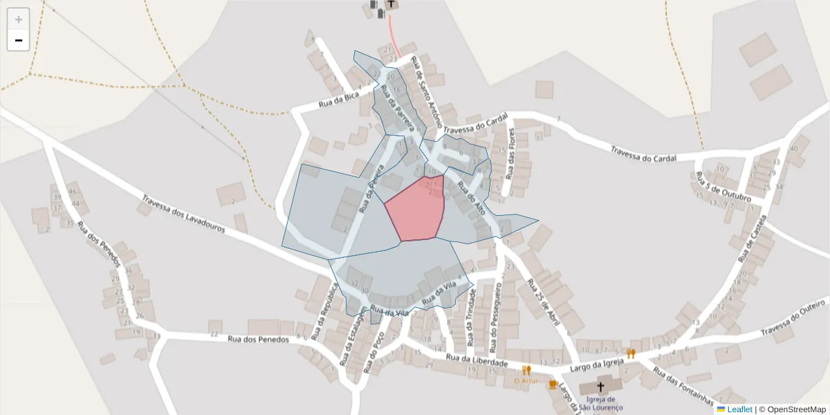 Mapa detalhado do código postal 7220-011 com limites, códigos postais vizinhos e agências dos correios