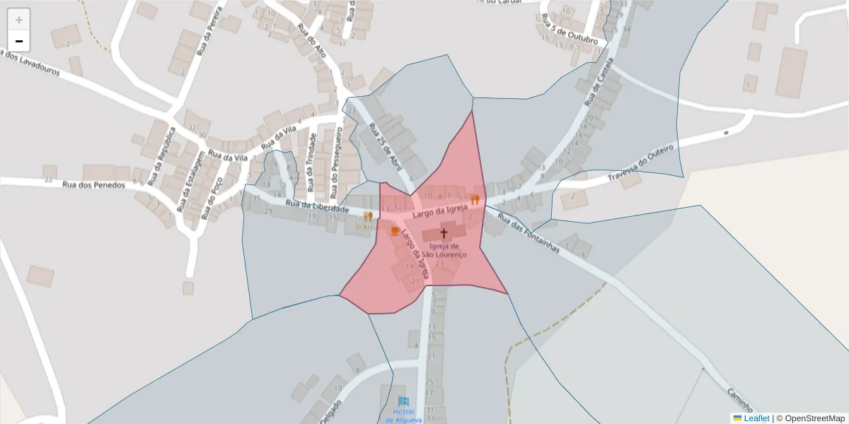 Mapa detalhado do código postal 7220-014 com limites, códigos postais vizinhos e agências dos correios