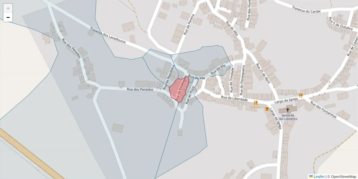 Mapa detalhado do código postal 7220-020 com limites, códigos postais vizinhos e agências dos correios