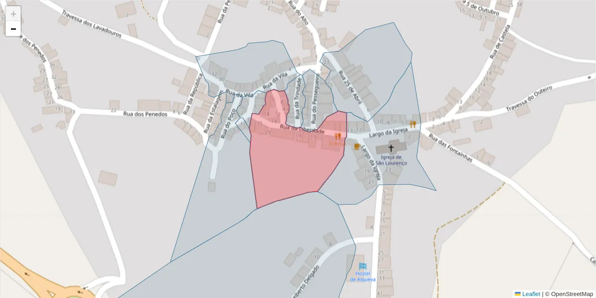 Mapa detalhado do código postal 7220-023 com limites, códigos postais vizinhos e agências dos correios