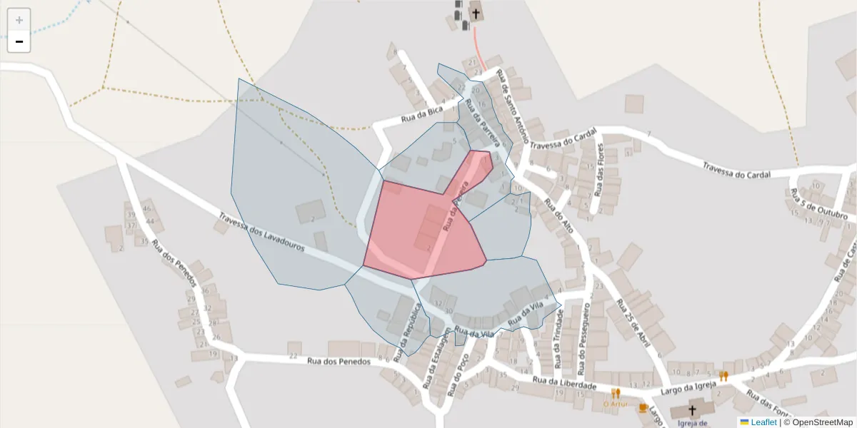 Mapa detalhado do código postal 7220-025 com limites, códigos postais vizinhos e agências dos correios