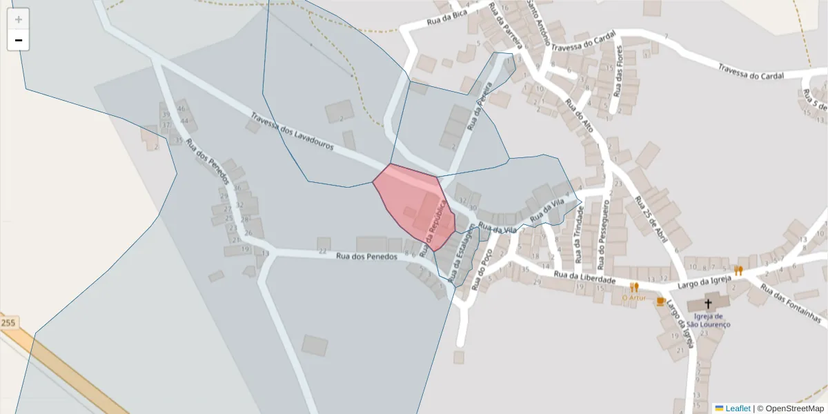 Mapa detalhado do código postal 7220-026 com limites, códigos postais vizinhos e agências dos correios