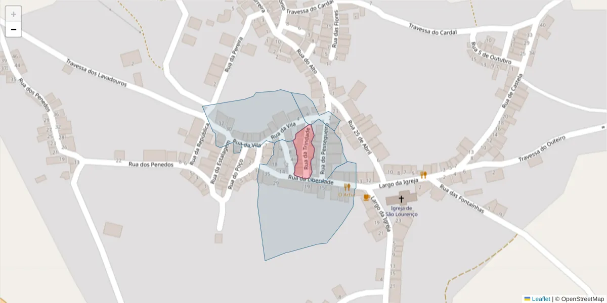 Mapa detalhado do código postal 7220-027 com limites, códigos postais vizinhos e agências dos correios