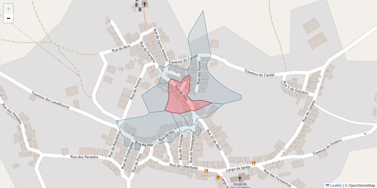 Mapa detalhado do código postal 7220-032 com limites, códigos postais vizinhos e agências dos correios