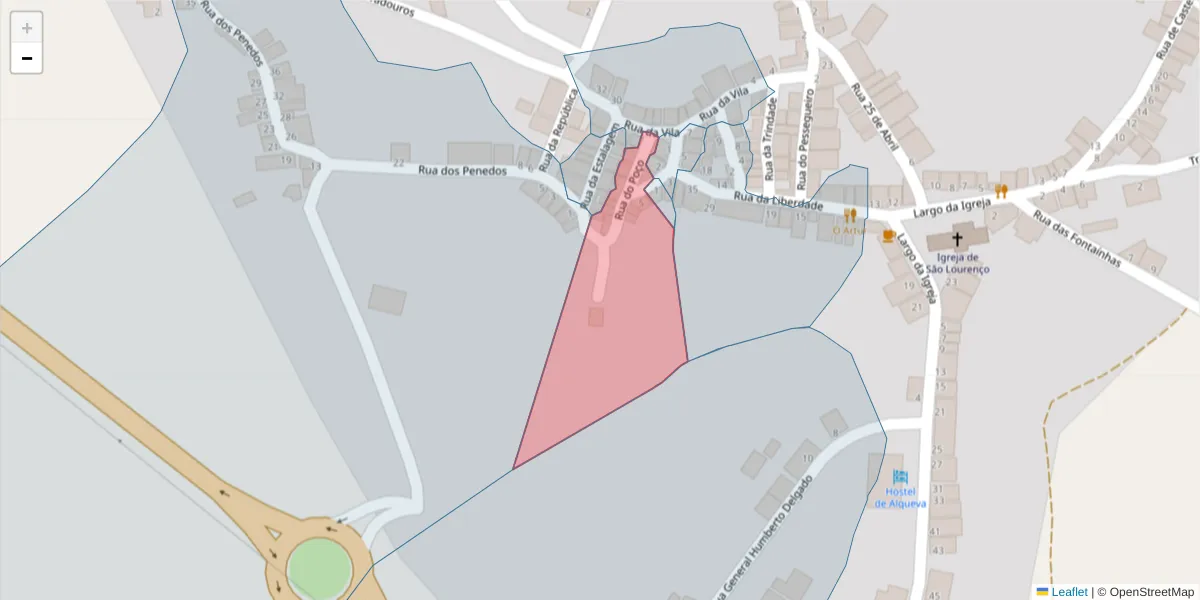 Mapa detalhado do código postal 7220-034 com limites, códigos postais vizinhos e agências dos correios