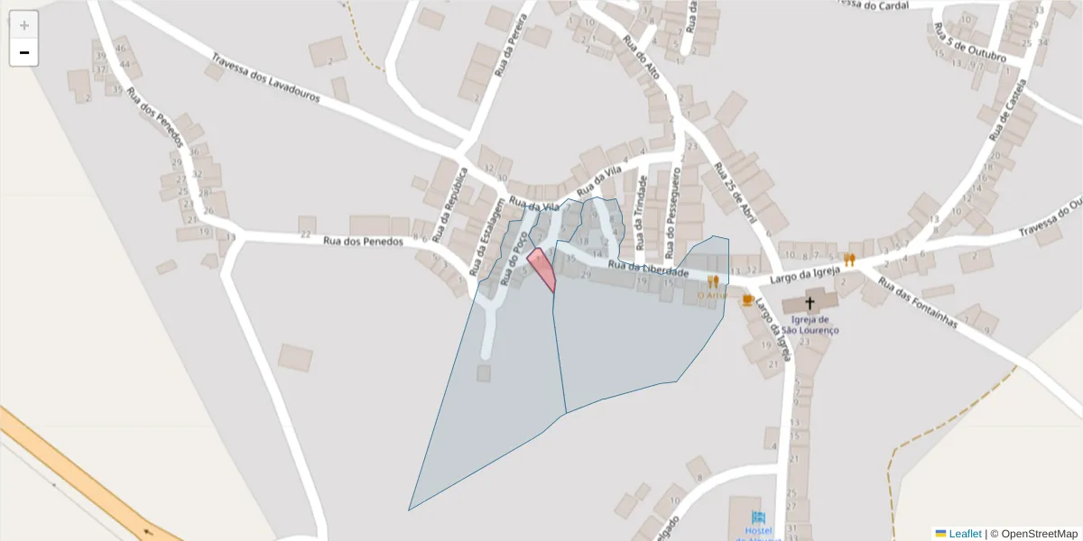 Mapa detalhado do código postal 7220-045 com limites, códigos postais vizinhos e agências dos correios