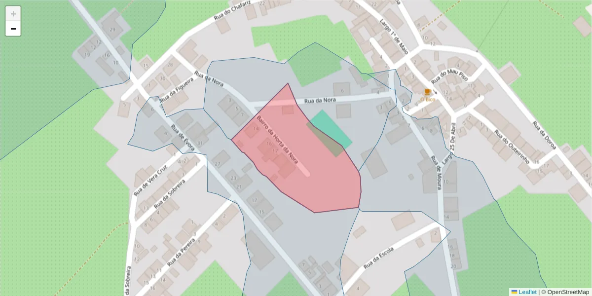 Mapa detalhado do código postal 7220-101 com limites, códigos postais vizinhos e agências dos correios