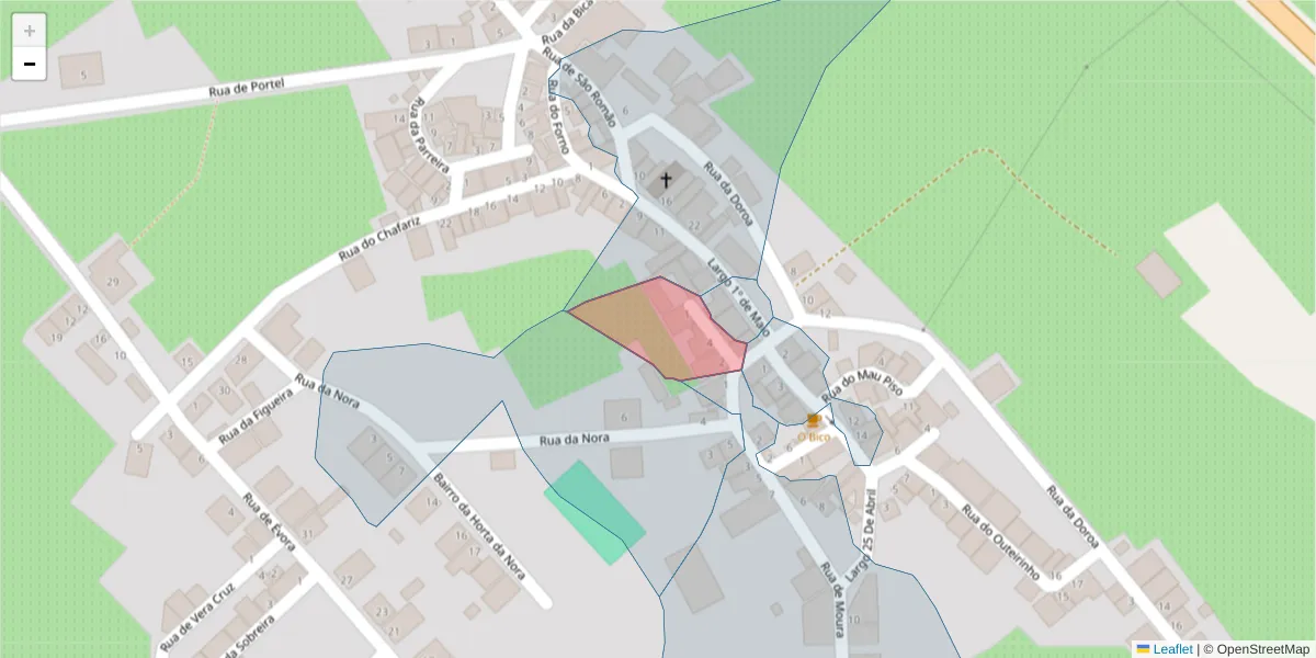 Mapa detalhado do código postal 7220-102 com limites, códigos postais vizinhos e agências dos correios