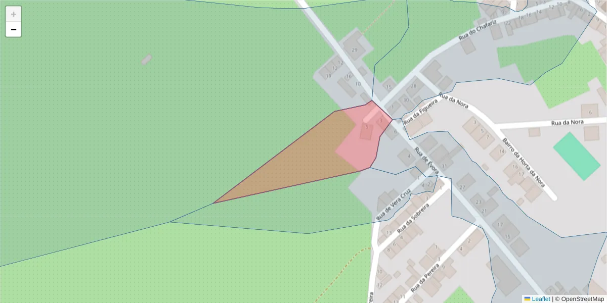 Mapa detalhado do código postal 7220-105 com limites, códigos postais vizinhos e agências dos correios
