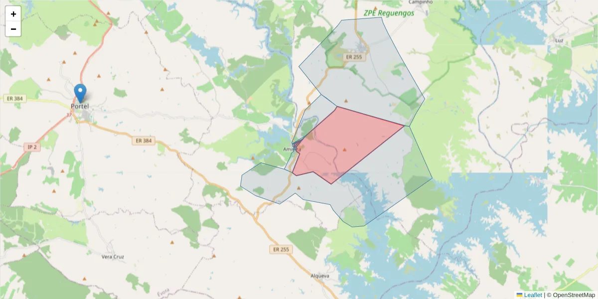 Mapa detalhado do código postal 7220-111 com limites, códigos postais vizinhos e agências dos correios