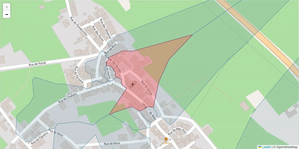 Mapa detalhado do código postal 7220-124 com limites, códigos postais vizinhos e agências dos correios