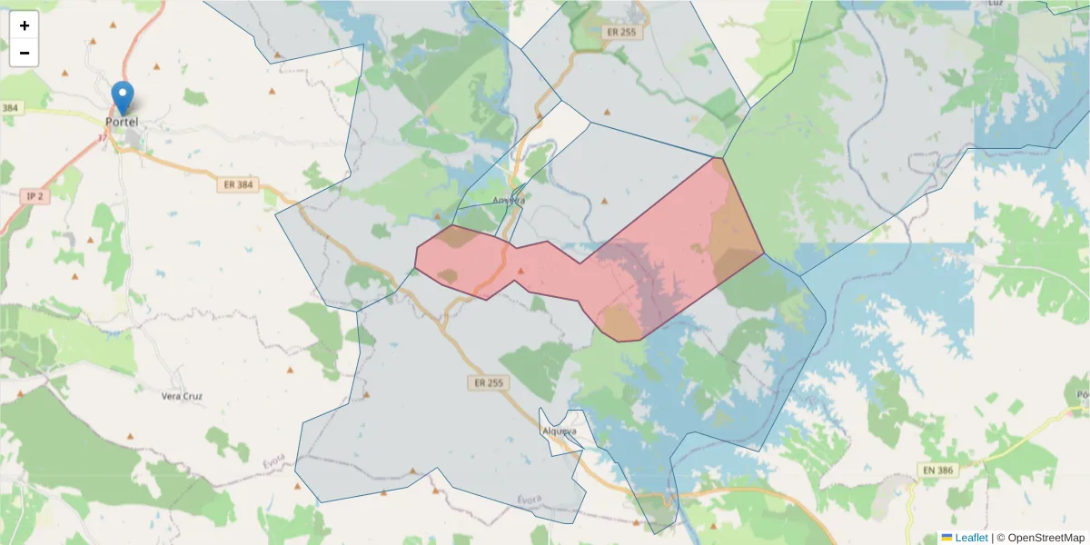 Mapa detalhado do código postal 7220-134 com limites, códigos postais vizinhos e agências dos correios