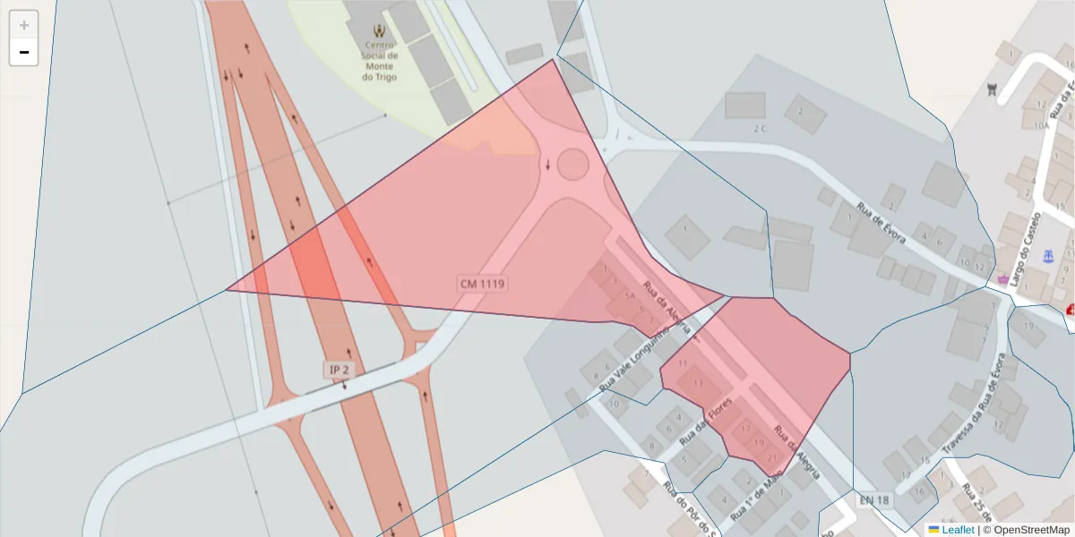 Mapa detalhado do código postal 7220-202 com limites, códigos postais vizinhos e agências dos correios