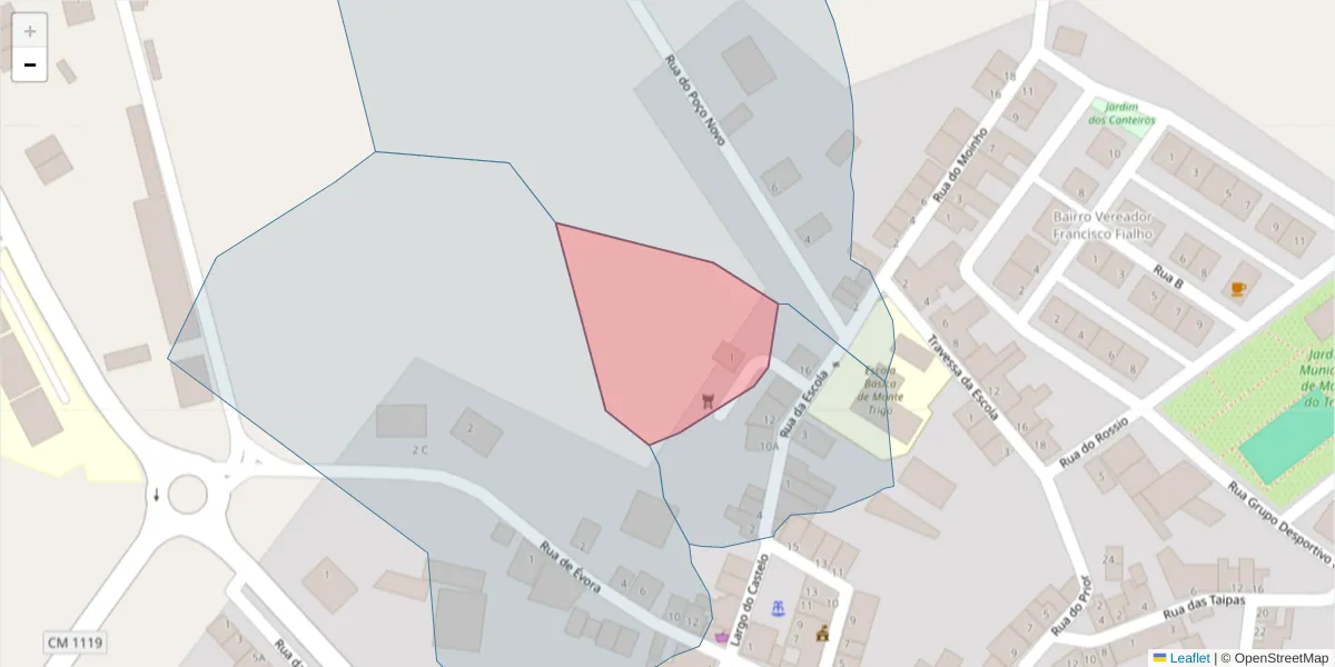 Mapa detalhado do código postal 7220-210 com limites, códigos postais vizinhos e agências dos correios
