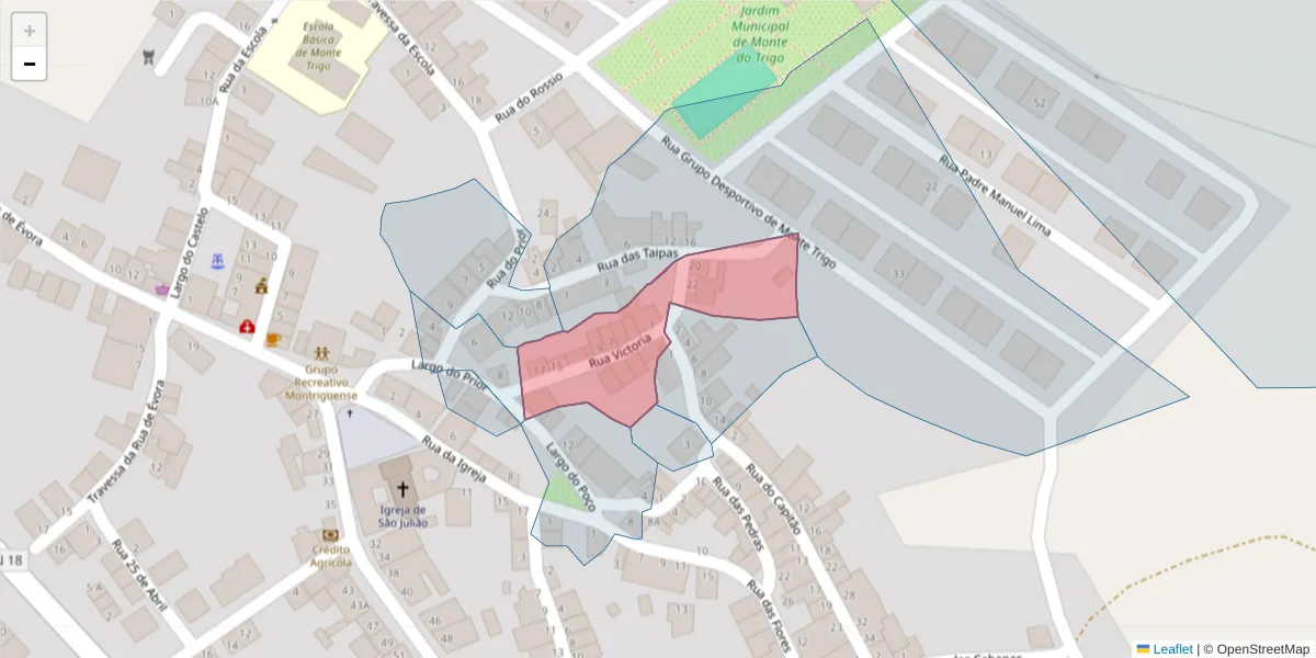 Mapa detalhado do código postal 7220-225 com limites, códigos postais vizinhos e agências dos correios