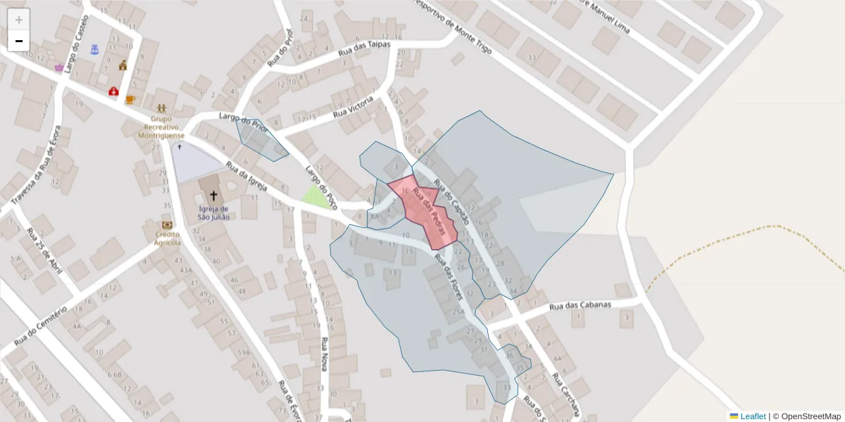 Mapa detalhado do código postal 7220-229 com limites, códigos postais vizinhos e agências dos correios