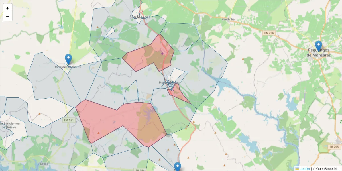 Mapa detalhado do código postal 7220-234 com limites, códigos postais vizinhos e agências dos correios