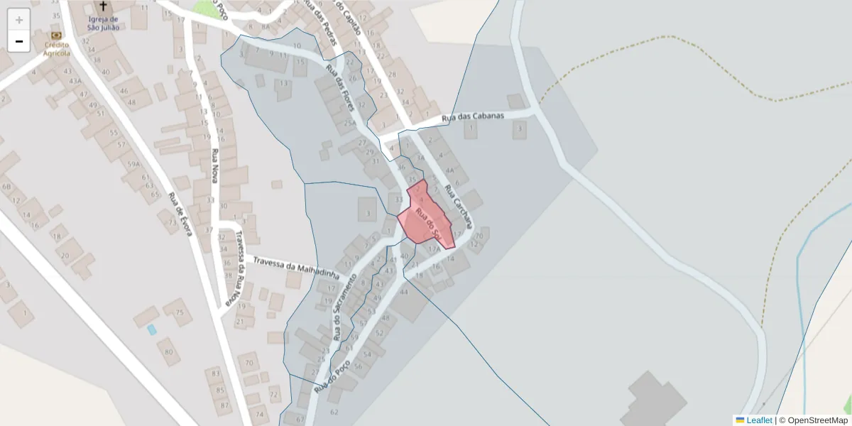Mapa detalhado do código postal 7220-239 com limites, códigos postais vizinhos e agências dos correios