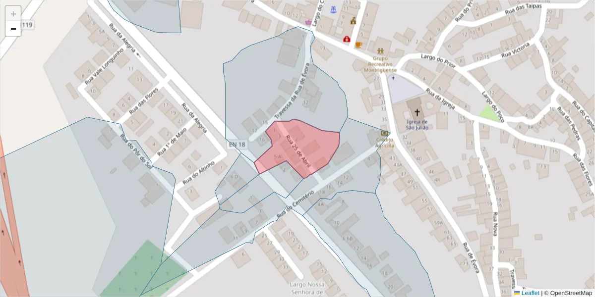Mapa detalhado do código postal 7220-241 com limites, códigos postais vizinhos e agências dos correios