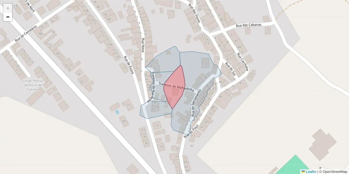 Mapa detalhado do código postal 7220-243 com limites, códigos postais vizinhos e agências dos correios