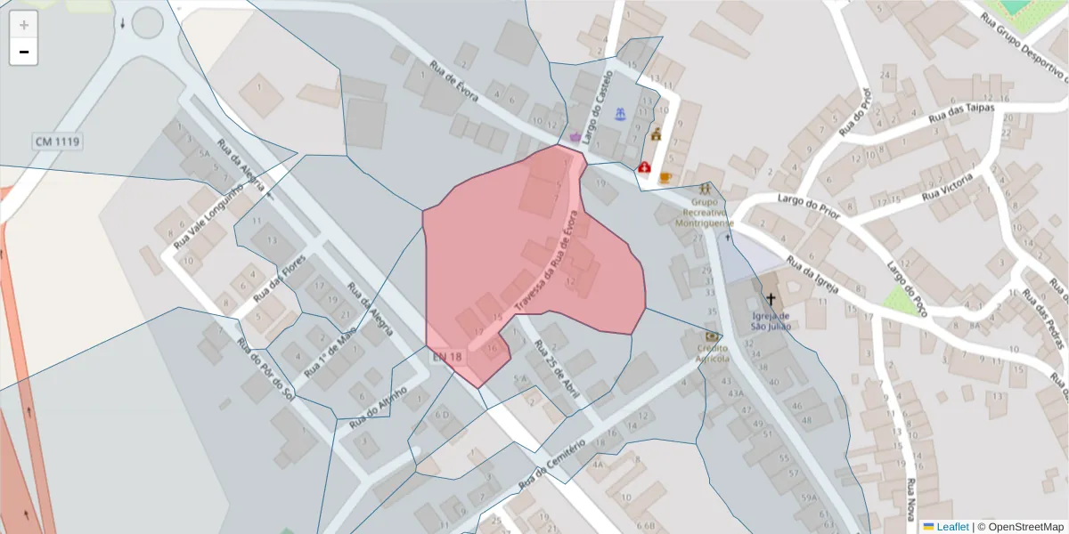 Mapa detalhado do código postal 7220-244 com limites, códigos postais vizinhos e agências dos correios