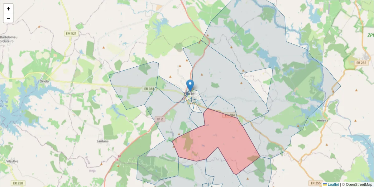 Mapa detalhado do código postal 7220-359 com limites, códigos postais vizinhos e agências dos correios