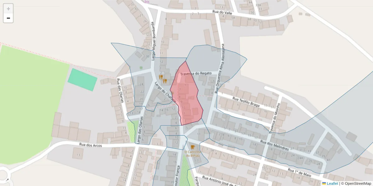 Mapa detalhado do código postal 7220-362 com limites, códigos postais vizinhos e agências dos correios