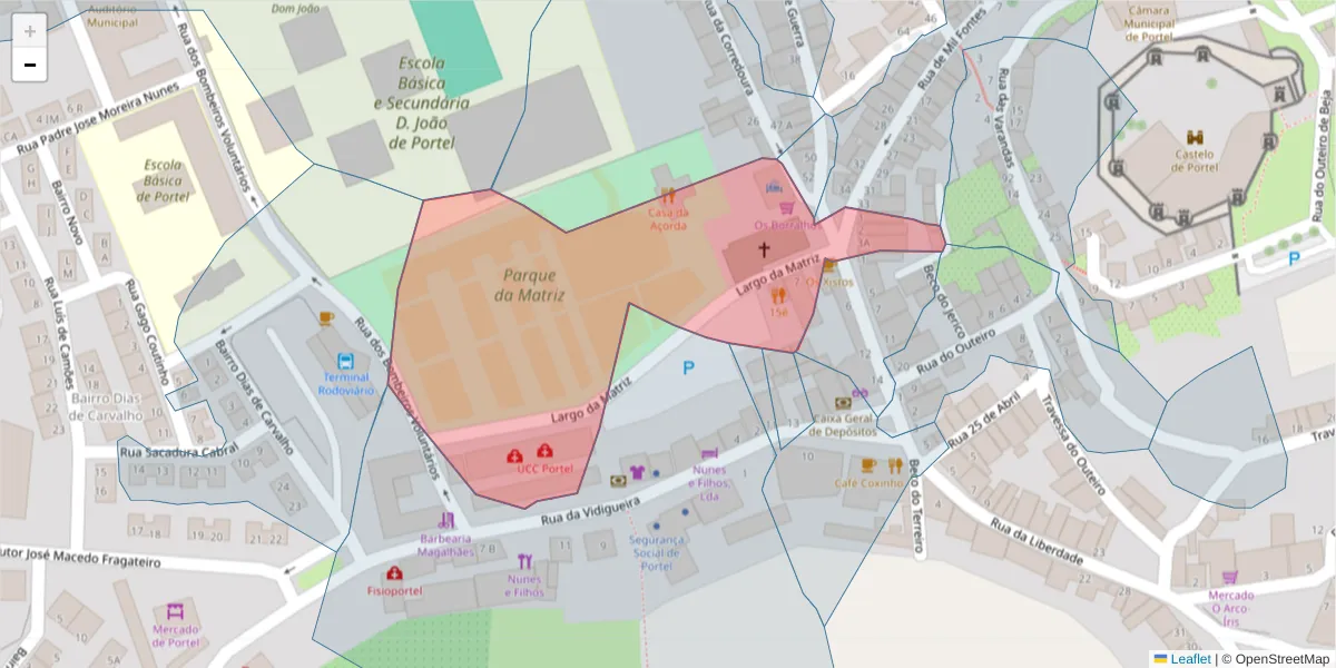 Mapa detalhado do código postal 7220-365 com limites, códigos postais vizinhos e agências dos correios