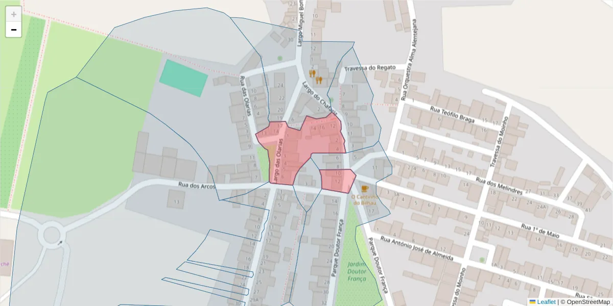 Mapa detalhado do código postal 7220-366 com limites, códigos postais vizinhos e agências dos correios