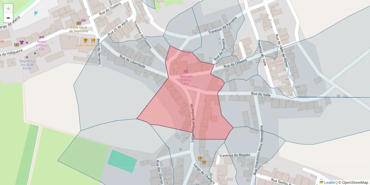 Mapa detalhado do código postal 7220-369 com limites, códigos postais vizinhos e agências dos correios