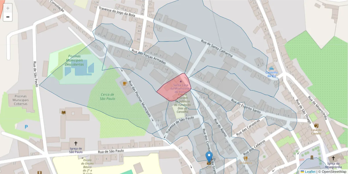 Mapa detalhado do código postal 7220-374 com limites, códigos postais vizinhos e agências dos correios
