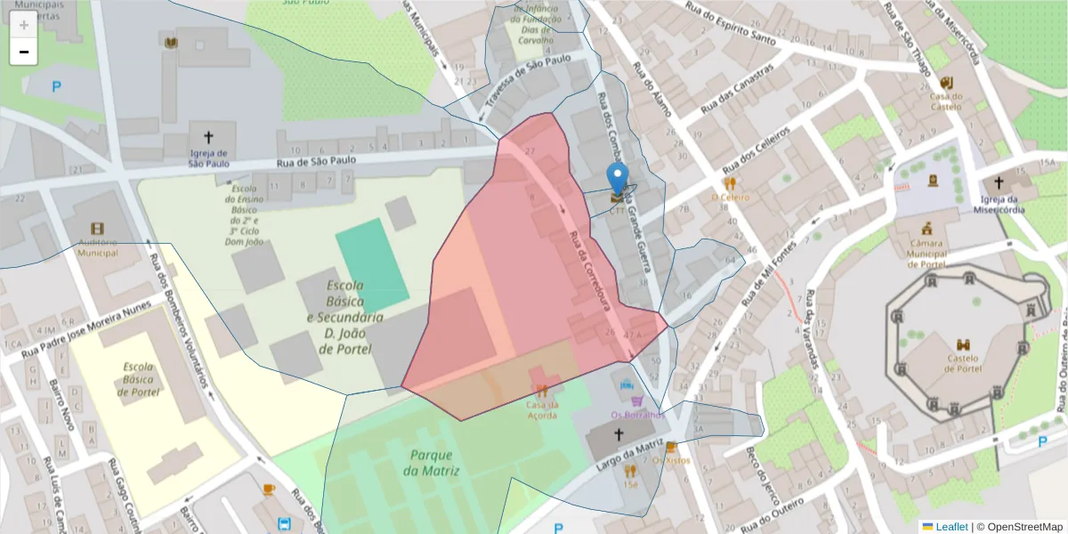 Mapa detalhado do código postal 7220-384 com limites, códigos postais vizinhos e agências dos correios