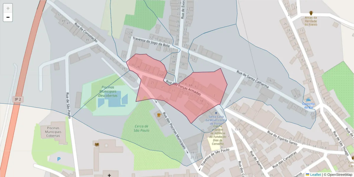 Mapa detalhado do código postal 7220-393 com limites, códigos postais vizinhos e agências dos correios