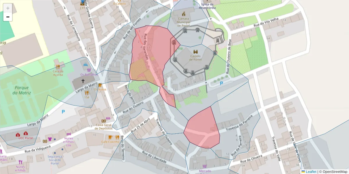 Mapa detalhado do código postal 7220-396 com limites, códigos postais vizinhos e agências dos correios