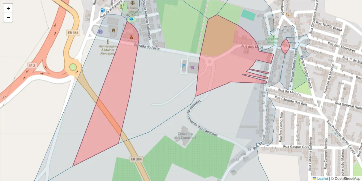 Mapa detalhado do código postal 7220-413 com limites, códigos postais vizinhos e agências dos correios