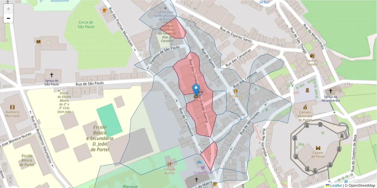 Mapa detalhado do código postal 7220-414 com limites, códigos postais vizinhos e agências dos correios