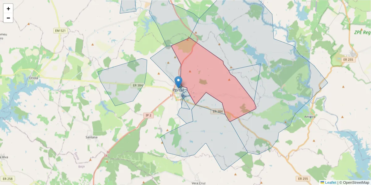 Mapa detalhado do código postal 7220-422 com limites, códigos postais vizinhos e agências dos correios