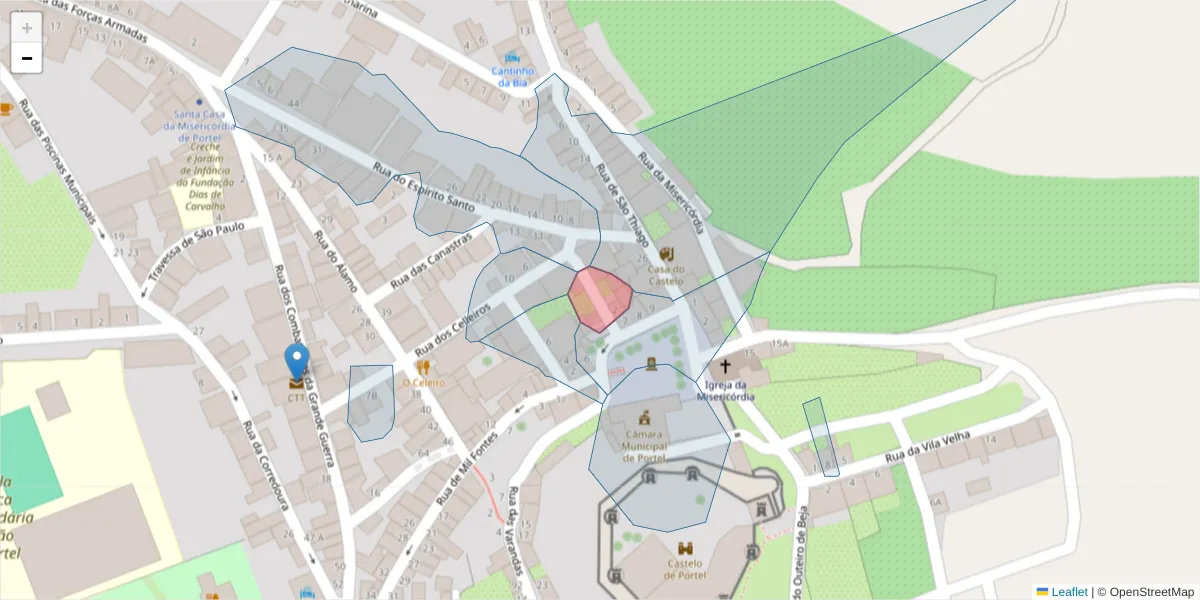 Mapa detalhado do código postal 7220-442 com limites, códigos postais vizinhos e agências dos correios