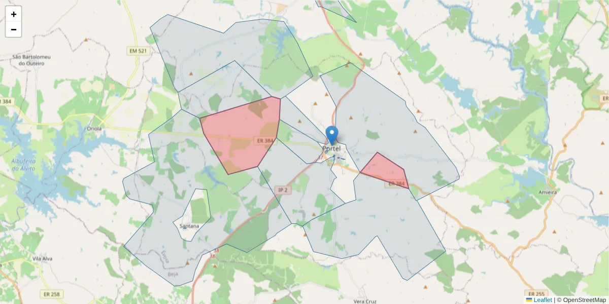Mapa detalhado do código postal 7220-462 com limites, códigos postais vizinhos e agências dos correios