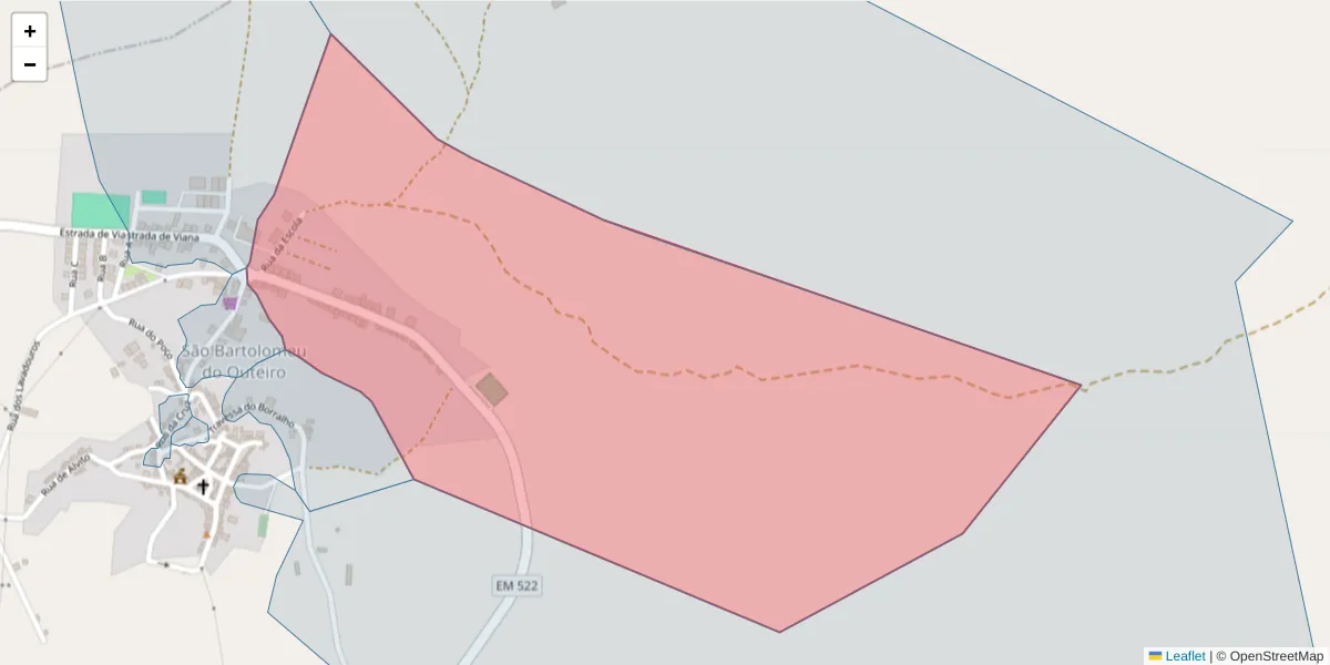 Mapa detalhado do código postal 7220-521 com limites, códigos postais vizinhos e agências dos correios